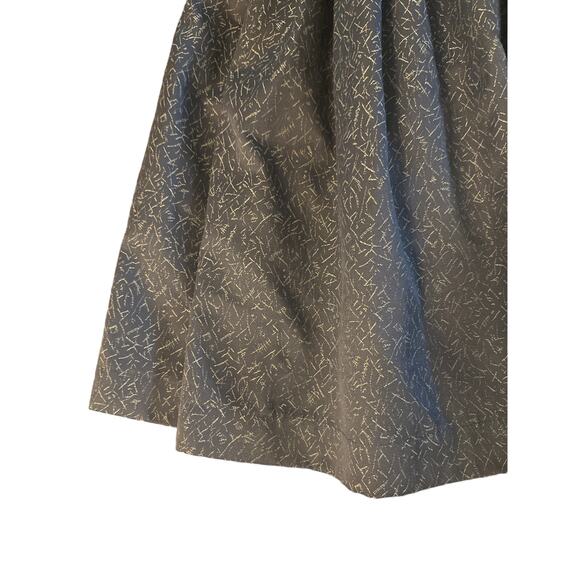 Designer S Elizabeth Dye Portland Gray Gold Print Formal Cocktail Party Dress - Picture 3 of 6